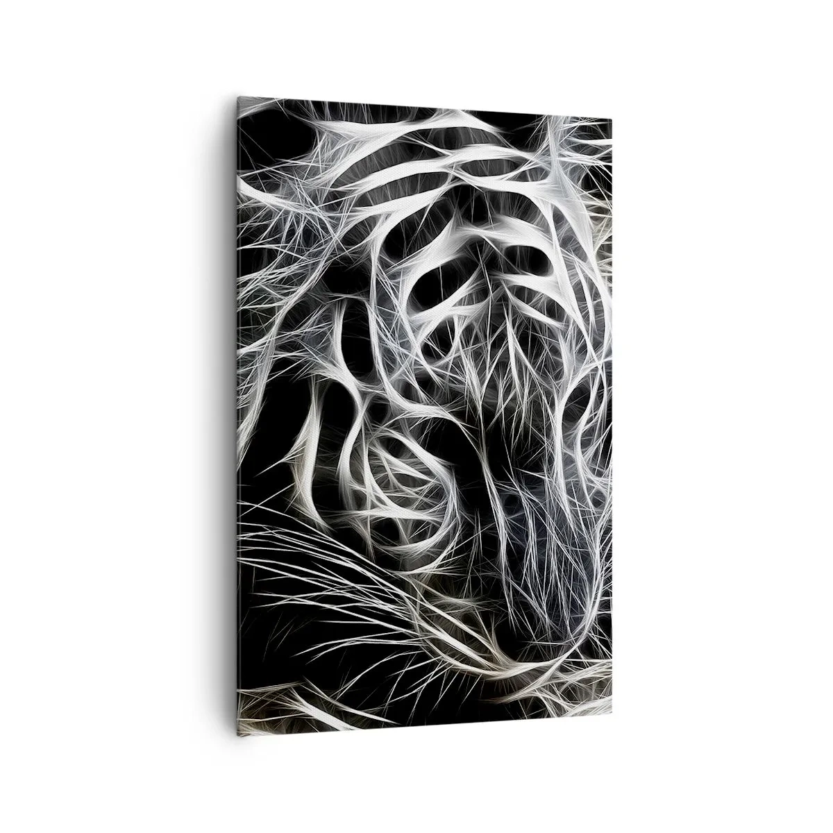 Cuadro sobre lienzo - Impresión de Imagen - Un patrón abstracto que representa la silueta de un gato sobre un fondo negro. - 80x120cm - Un estudio sobre la ligereza felina - Decoración de pared moderna para salón y dormitorio ARTTOR