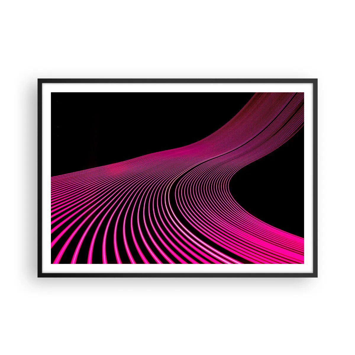Póster en marco negro - Líneas futuristas en tonos rosa sobre fondo negro. - 100x70cm - Avenida de luz - Decoración de pared moderna para salón y dormitorio ARTTOR