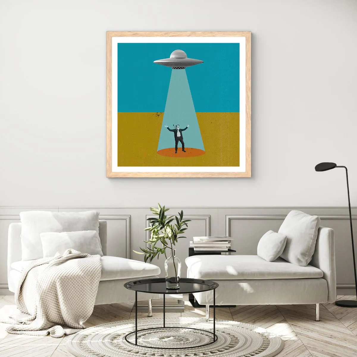 Póster en marco roble claro - Un encuentro cercano - 50x50 cm