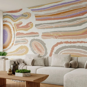 Fotomural Premium Sand - Formas coloridas en capas que se asemejan a secciones transversales de rocas - 100x70cm - Cortes transversales llenos de color - Decoración de pared moderna para salón y dormitorio ARTTOR