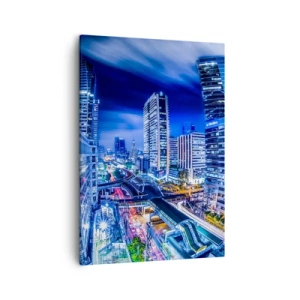 Cuadro sobre lienzo - Impresión de Imagen - Panorama nocturno de la ciudad con rascacielos y farolas - 50x70cm - Ritmos de la ciudad nocturna - Decoración de pared moderna para salón y dormitorio ARTTOR