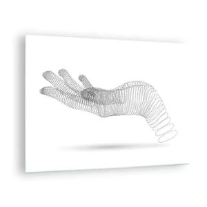 Cuadro sobre vidrio - Impresiones sobre Vidrio - Gráfico minimalista de una mano hecha de puntos. - 70x50cm - Mano elástica - Decoración de pared moderna para salón y dormitorio ARTTOR