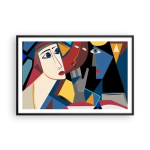 Póster en marco negro - Conversación cubista - 91x61 cm