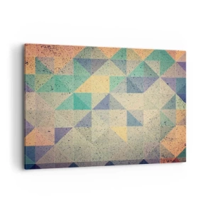 Cuadro sobre lienzo - Impresión de Imagen - Una composición colorida de triángulos geométricos en tonos pastel. - 100x70cm - República de los triángulos - Decoración de pared moderna para salón y dormitorio ARTTOR