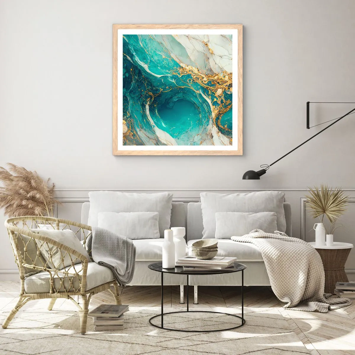 Póster en marco roble claro - Composición con vetas de oro - 50x50 cm