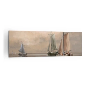 Cuadro sobre lienzo - Impresión de Imagen - Veleros en un mar en calma en un entorno pastel - 160x50cm - El regreso de los marineros - Decoración de pared moderna para salón y dormitorio ARTTOR
