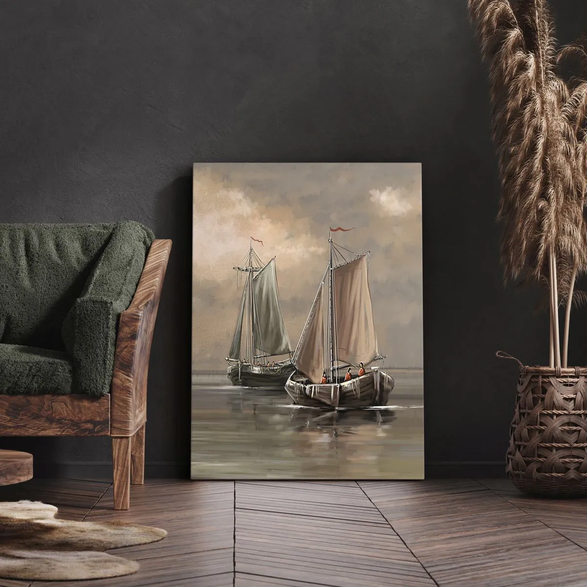 Cuadro sobre lienzo - Impresión de Imagen - Veleros en un mar en calma en un entorno pastel - 50x70cm - El regreso de los marineros - Decoración de pared moderna para salón y dormitorio ARTTOR