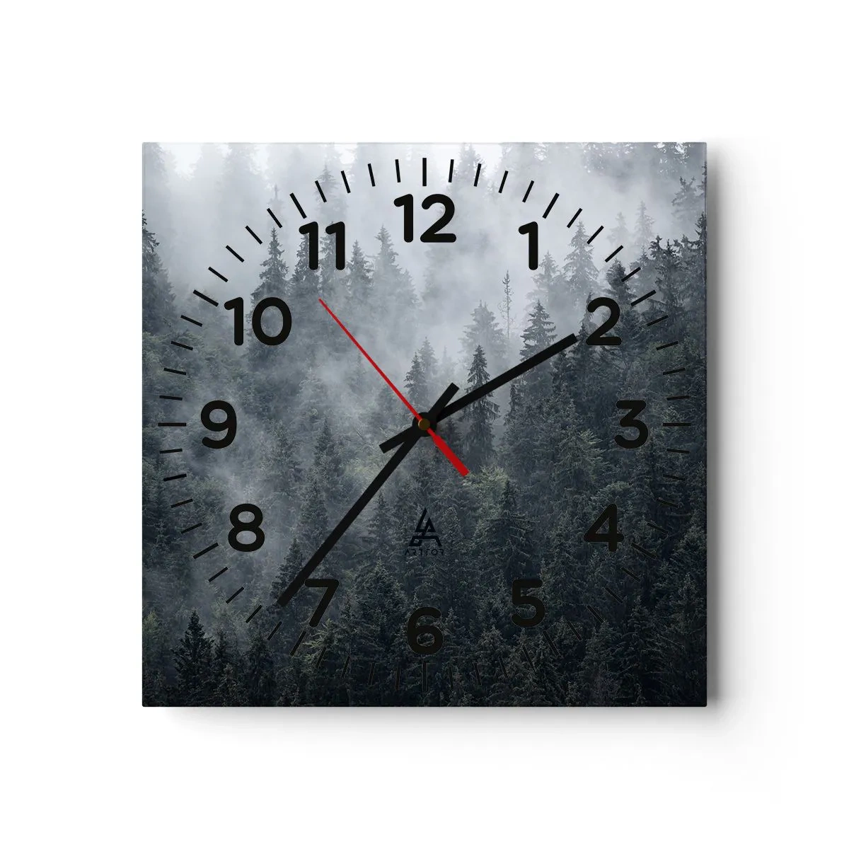 Reloj de pared - Reloj de vidrio - Amanecer en el bosque - 30x30 cm