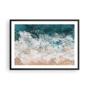 Póster en marco negro - Ola marina abstracta en tonos turquesa y beige - 70x50cm - Historias del mar - Decoración de pared moderna para salón y dormitorio ARTTOR