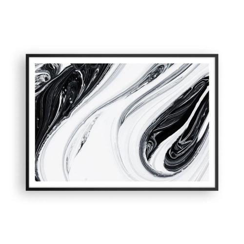 Póster en marco negro - Abstracción en blanco y negro con líneas dinámicas y remolinos. - 100x70cm - Combinando opuestos - Decoración de pared moderna para salón y dormitorio ARTTOR