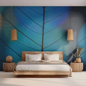 Fotomural Premium Sand - Estructura de la hoja en tonos de azul y azul marino. - 100x70cm - Construcción intrincada - Decoración de pared moderna para salón y dormitorio ARTTOR
