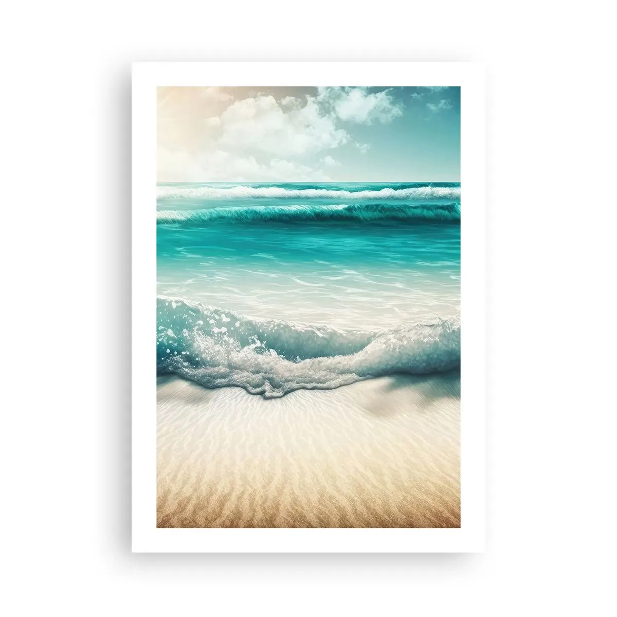 Póster - Olas turquesas rompiendo en la arena dorada de la playa. - 50x70cm - Calma oceánica - Decoración de pared moderna para salón y dormitorio ARTTOR