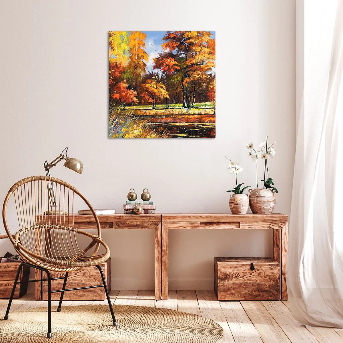 Cuadro sobre lienzo - Impresión de Imagen - Paisaje en dorado y marrón - 30x30 cm