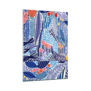 Cuadro sobre vidrio - Impresiones sobre Vidrio - Una colorida composición vegetal de estilo tropical. - 50x70cm - Jardín hawaiano - Decoración de pared moderna para salón y dormitorio ARTTOR