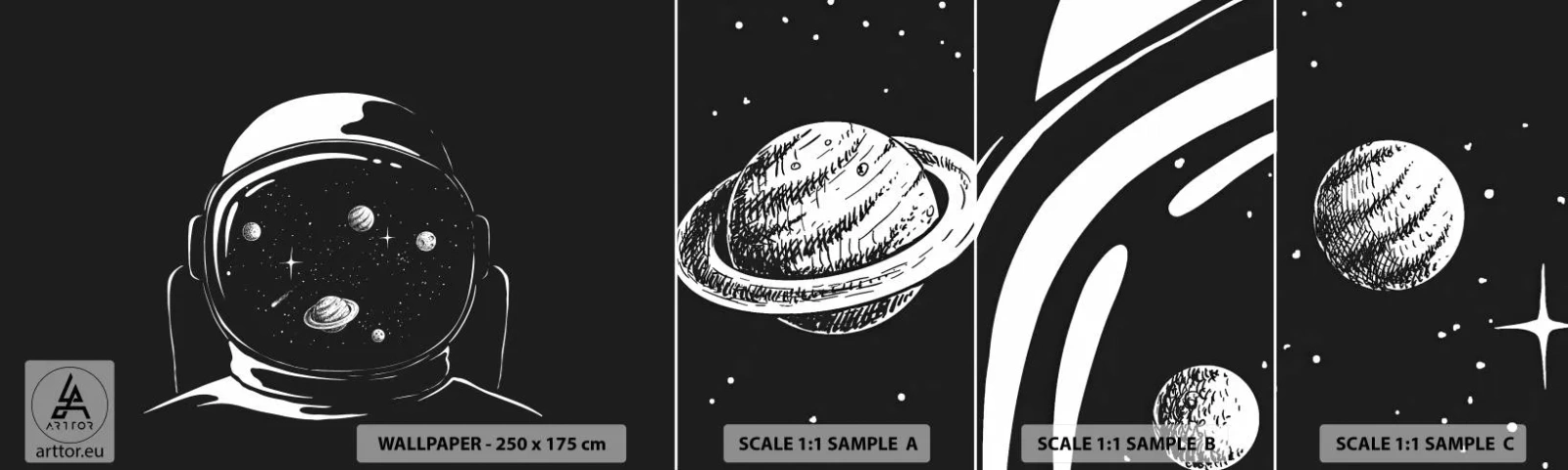 Muestra de fotomural autoadhesivo Deluxe Sticker - Bonita vista - Astronauta, Cosmos, Universo - 100x30 cm