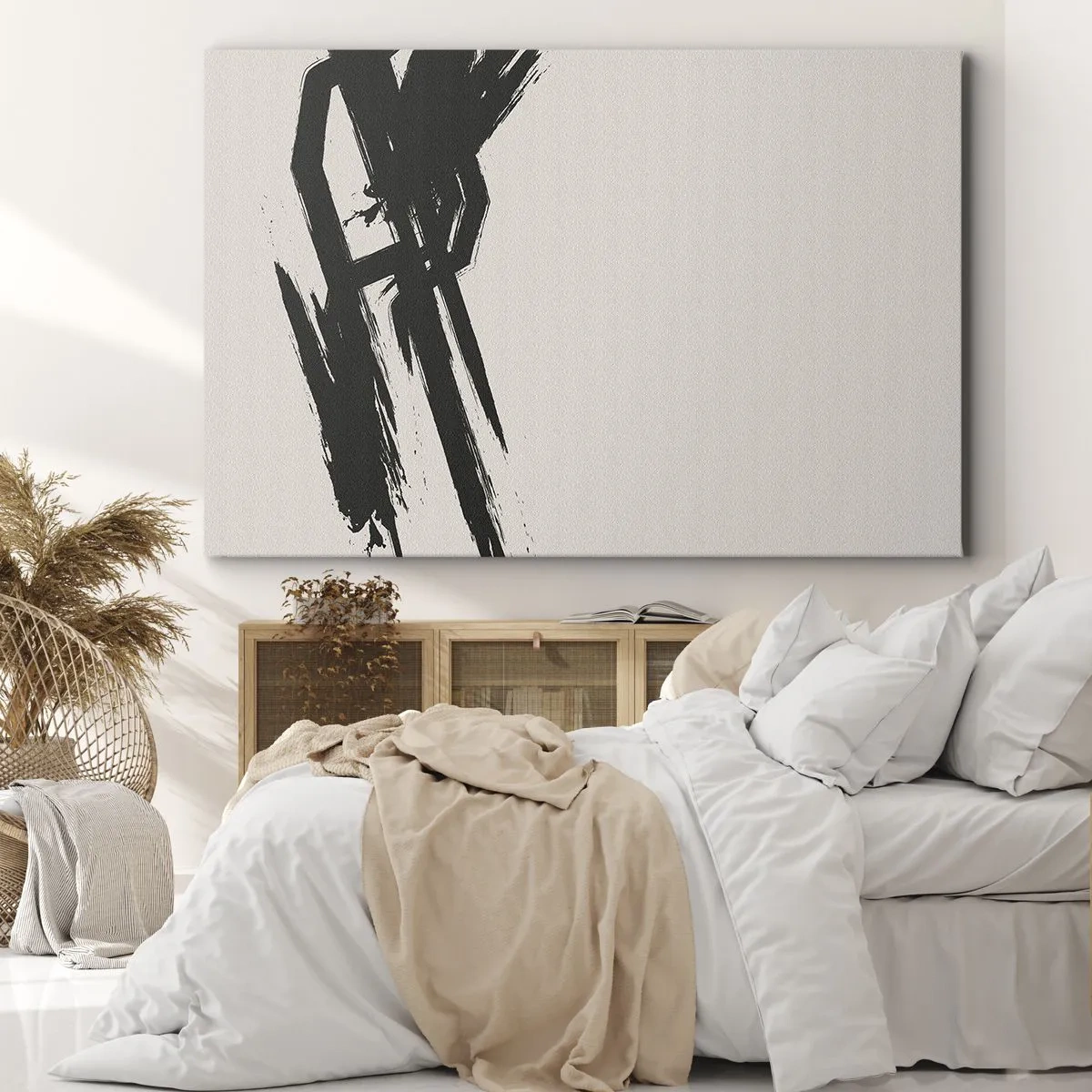 Cuadro sobre lienzo - Impresión de Imagen - Pinceladas dinámicas en negro sobre un fondo claro - 70x50cm - Impulso imparable - Decoración de pared moderna para salón y dormitorio ARTTOR