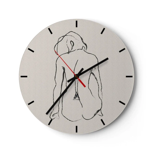 Reloj de pared - Reloj de vidrio - Un boceto sutil de una silueta femenina sobre un fondo claro. - 30x30cm - Esbozos de una espalada - Decoración de pared moderna para salón, cocina y dormitorio ARTTOR