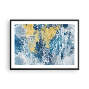 Póster en marco negro - Abstracción en tonos azules y amarillos - 70x50cm - Una abstracción serena - Decoración de pared moderna para salón y dormitorio ARTTOR