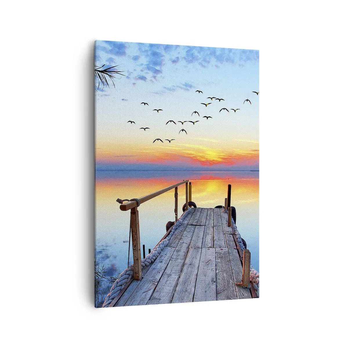 Cuadro sobre lienzo - Impresión de Imagen - Muelle de madera sobre el lago al atardecer - 70x100cm - Es hora de volver... - Decoración de pared moderna para salón y dormitorio ARTTOR