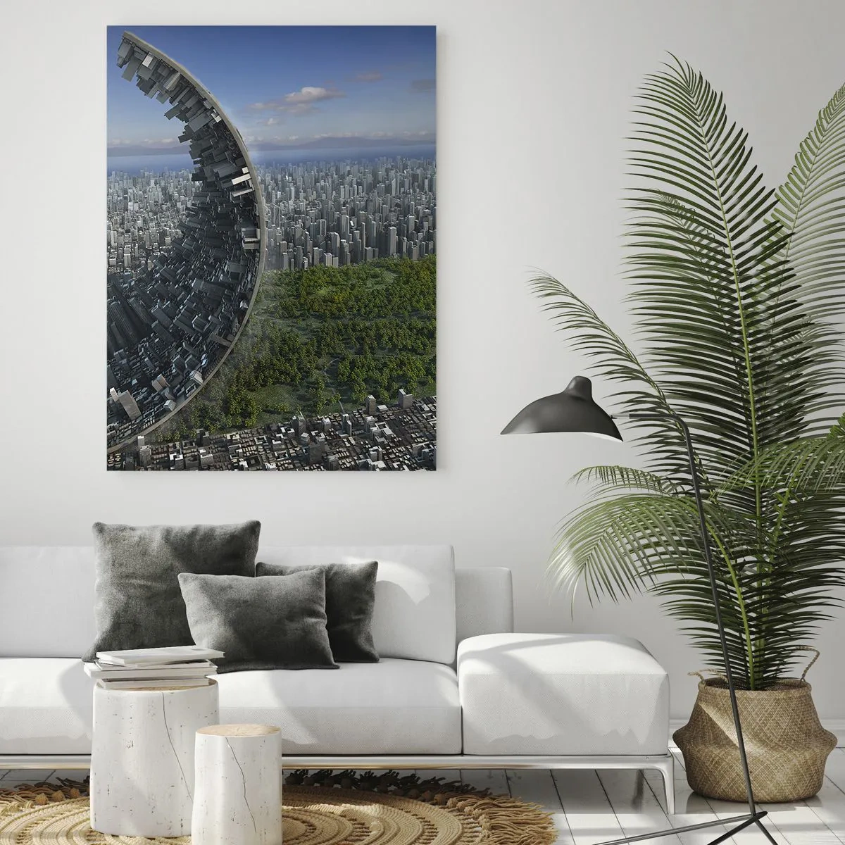 Cuadro sobre vidrio - Impresiones sobre Vidrio - Una ciudad dinámica con un toque surrealista - 80x120cm - La naturaleza es eterna - Decoración de pared moderna para salón y dormitorio ARTTOR