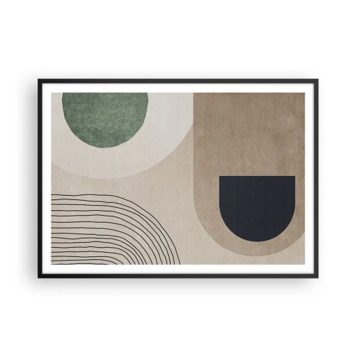 Póster en marco negro - Formas geométricas en tonos beige y verde. - 100x70cm - La delicadeza de un óvalo - Decoración de pared moderna para salón y dormitorio ARTTOR