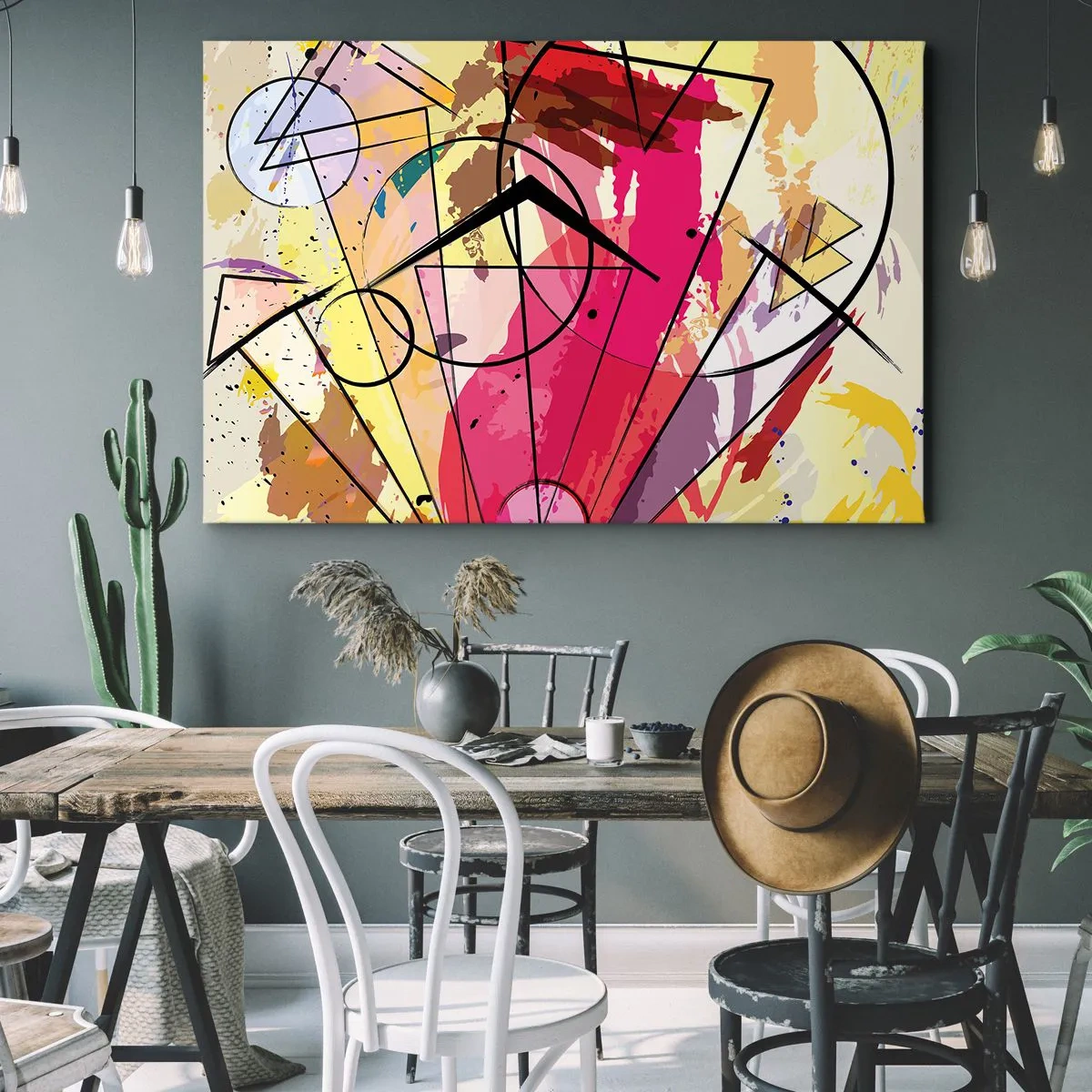 Cuadro sobre lienzo - Impresión de Imagen - Abstracción con líneas y formas geométricas. - 70x50cm - Explosión - Decoración de pared moderna para salón y dormitorio ARTTOR