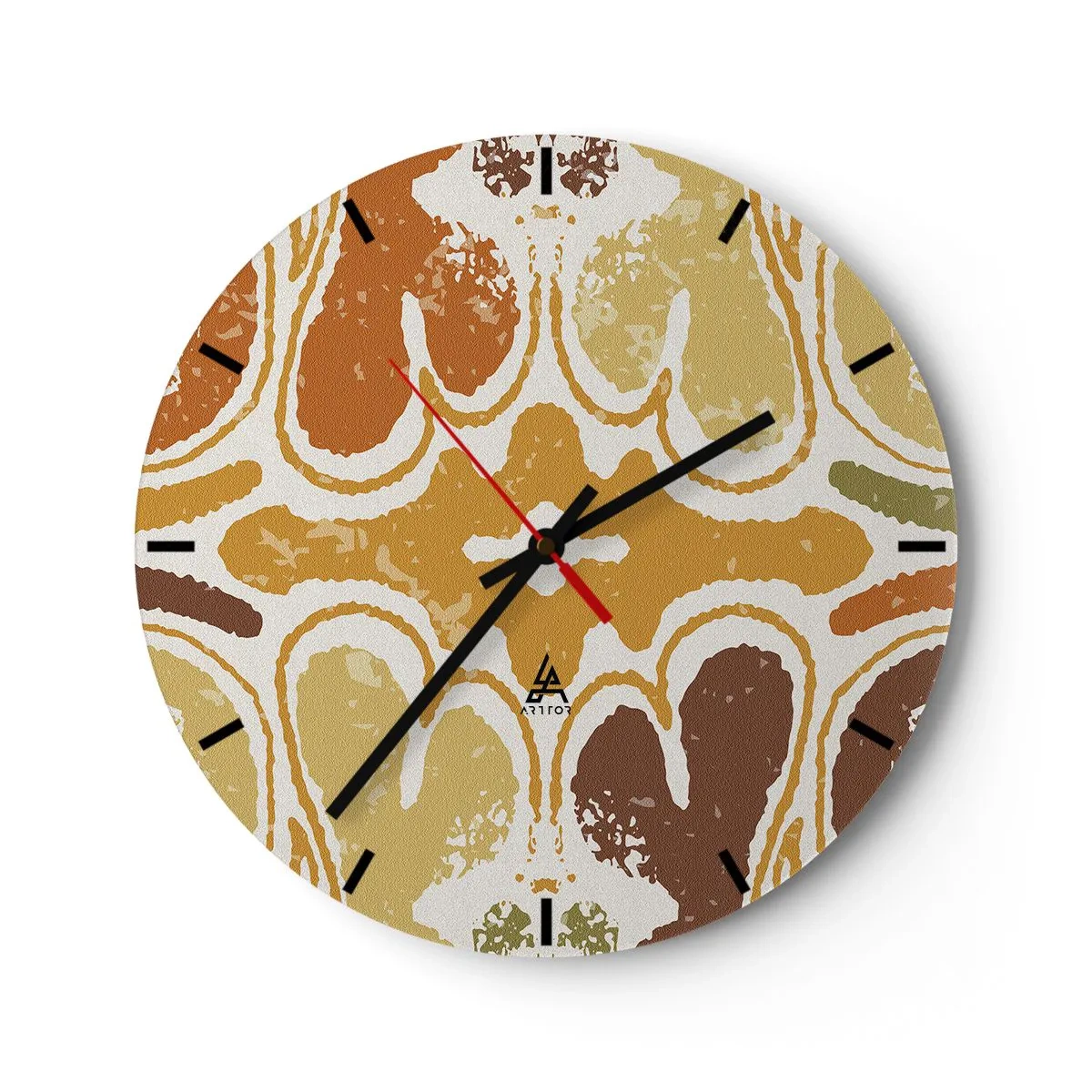 Reloj de pared - Reloj de vidrio - Patrones simétricos en tonos tierra cálidos. - 30x30cm - Abstracción sentimental - Decoración de pared moderna para salón, cocina y dormitorio ARTTOR