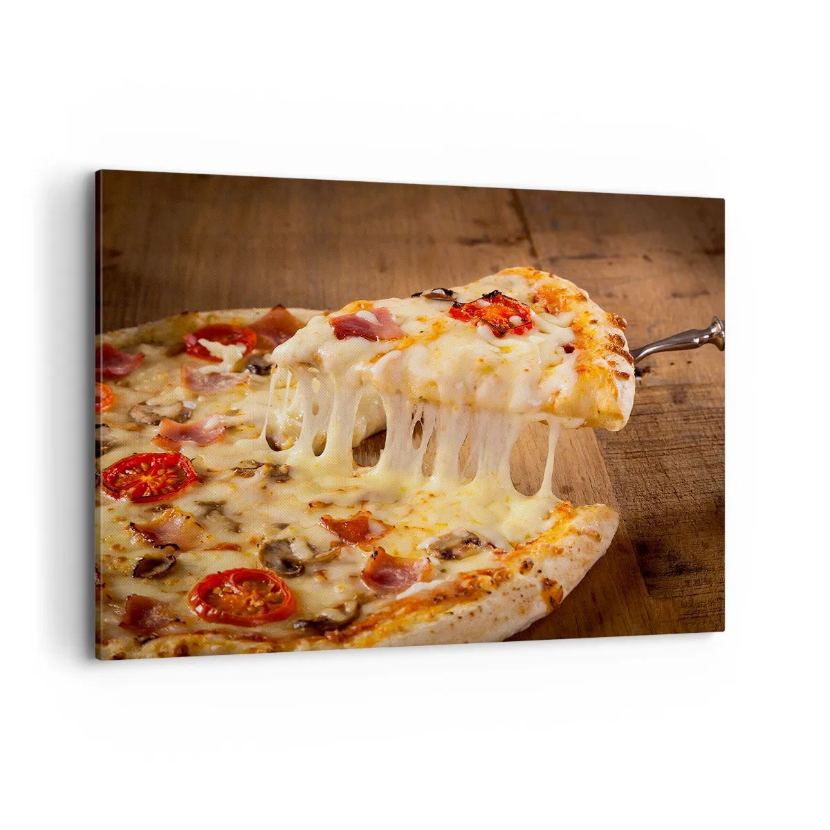 Cuadro sobre lienzo - Impresión de Imagen - Pizza con queso fibroso - 100x70cm - Una obra maestra del arte italiano - Decoración de pared moderna para salón y dormitorio ARTTOR