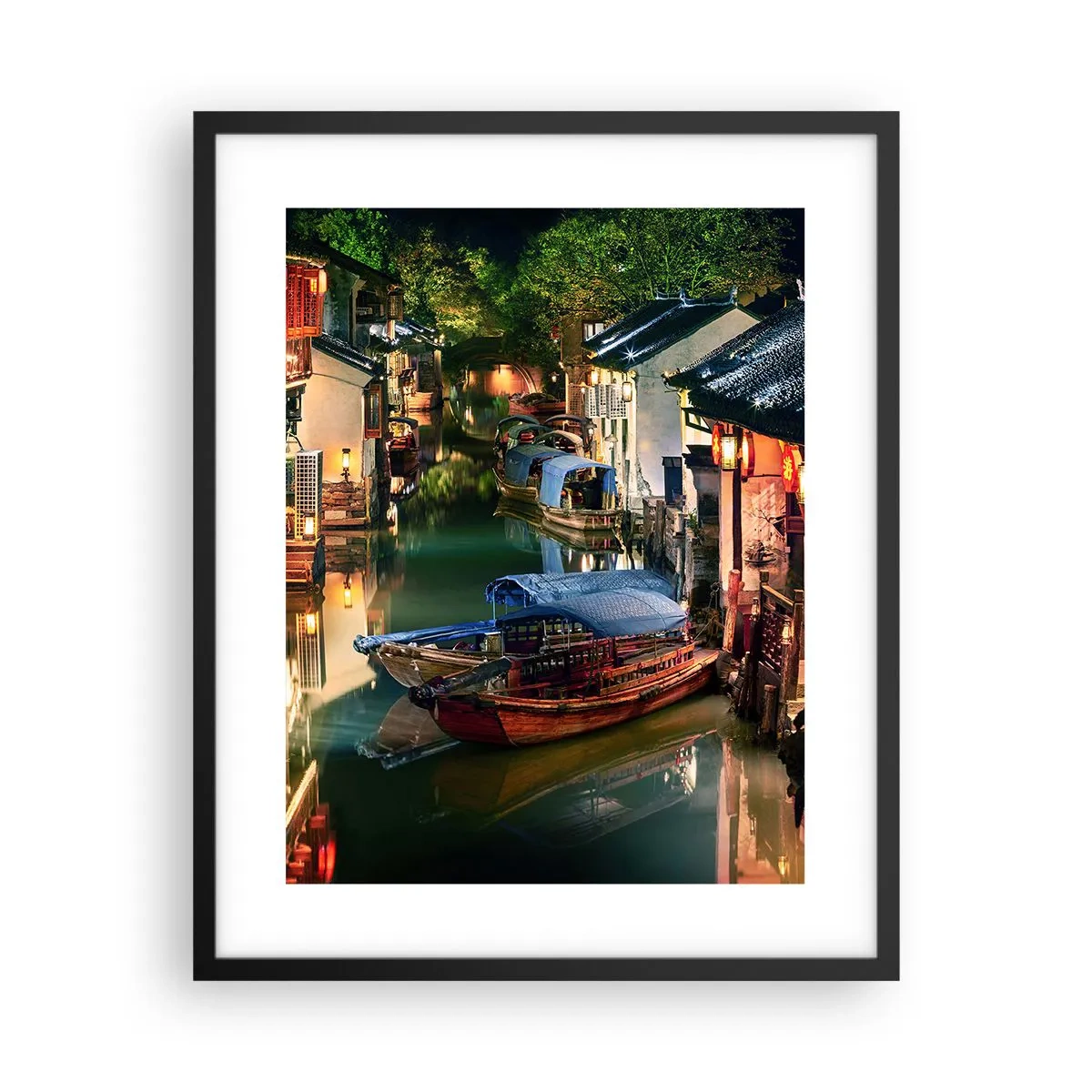 Póster en marco negro - Noche en una calle china - 40x50 cm