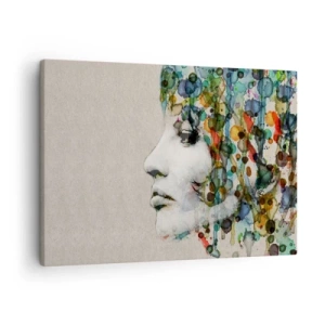 Cuadro sobre lienzo - Impresión de Imagen - Perfil de una mujer en colores de acuarela con un fondo abstracto - 70x50cm - Salió del gris - Decoración de pared moderna para salón y dormitorio ARTTOR