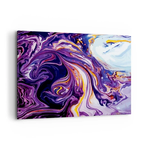 Cuadro sobre lienzo - Impresión de Imagen - Un patrón abstracto dinámico en tonos morado y amarillo. - 120x80cm - Una curva en el violeta - Decoración de pared moderna para salón y dormitorio ARTTOR
