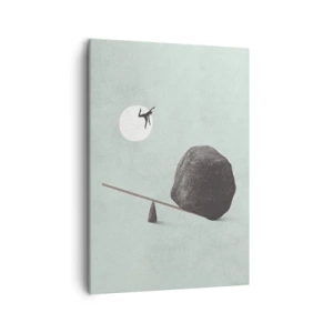 Cuadro sobre lienzo - Impresión de Imagen - Una escena simbólica con una figura y un equilibrio contra un cielo brillante. - 50x70cm - Un sueño hecho realidad - Decoración de pared moderna para salón y dormitorio ARTTOR