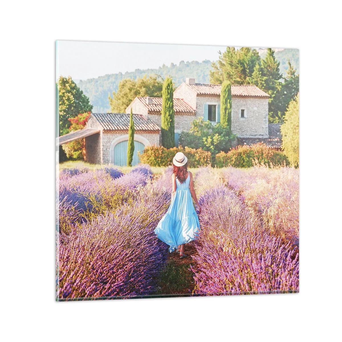 Cuadro sobre vidrio - Impresiones sobre Vidrio - La chica de la lavanda - 70x70 cm