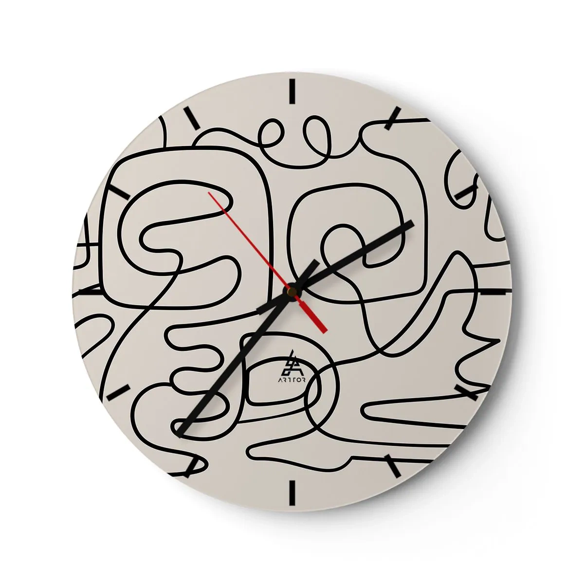 Reloj de pared - Reloj de vidrio - Líneas negras abstractas sobre un fondo claro en un estilo moderno. - 30x30cm - El camino correcto - Decoración de pared moderna para salón, cocina y dormitorio ARTTOR
