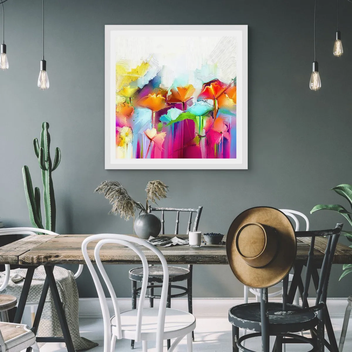 Póster en marco blanco - Un arco iris ha florecido - 30x30 cm