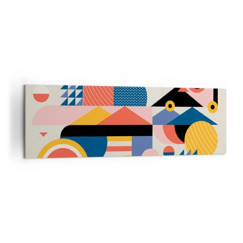 Cuadro sobre lienzo - Impresión de Imagen - Formas geométricas coloridas en estilo retro - 160x50cm - Composición: juegos - Decoración de pared moderna para salón y dormitorio ARTTOR
