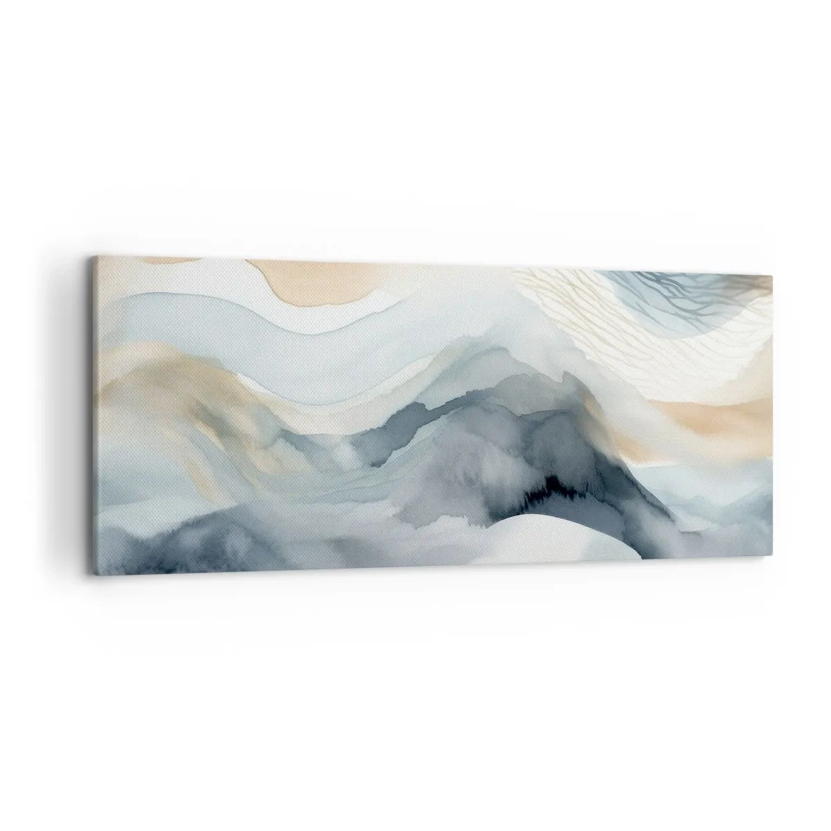 Cuadro sobre lienzo - Impresión de Imagen - Una delicada abstracción con motivo de montaña en tonos pastel. - 120x50cm - Abstracción de nieve y niebla - Decoración de pared moderna para salón y dormitorio ARTTOR