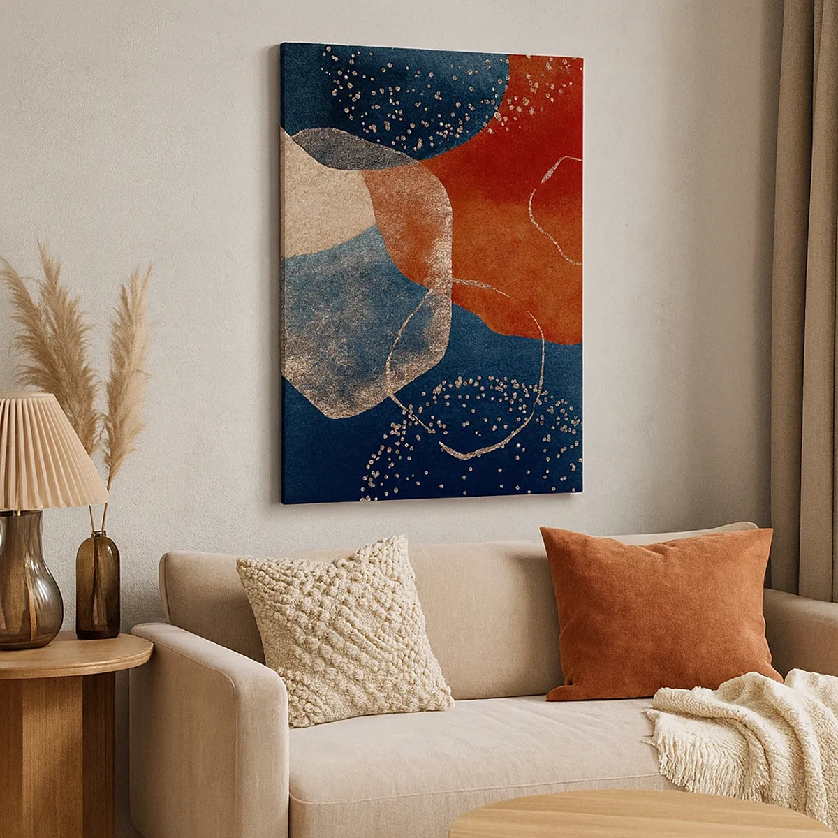 Cuadro sobre lienzo - Impresión de Imagen - Formas abstractas en tonos de rojo y azul. - 50x70cm - La ligereza del ser - Decoración de pared moderna para salón y dormitorio ARTTOR