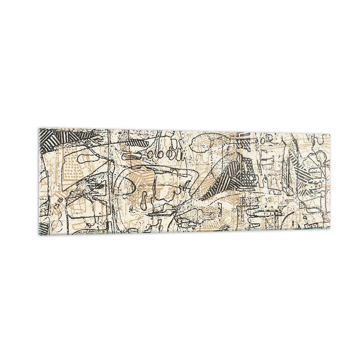 Cuadro sobre vidrio - Impresiones sobre Vidrio - Patrones y líneas abstractas sobre un fondo beige - 160x50cm - A la espera de ser descifrado - Decoración de pared moderna para salón y dormitorio ARTTOR