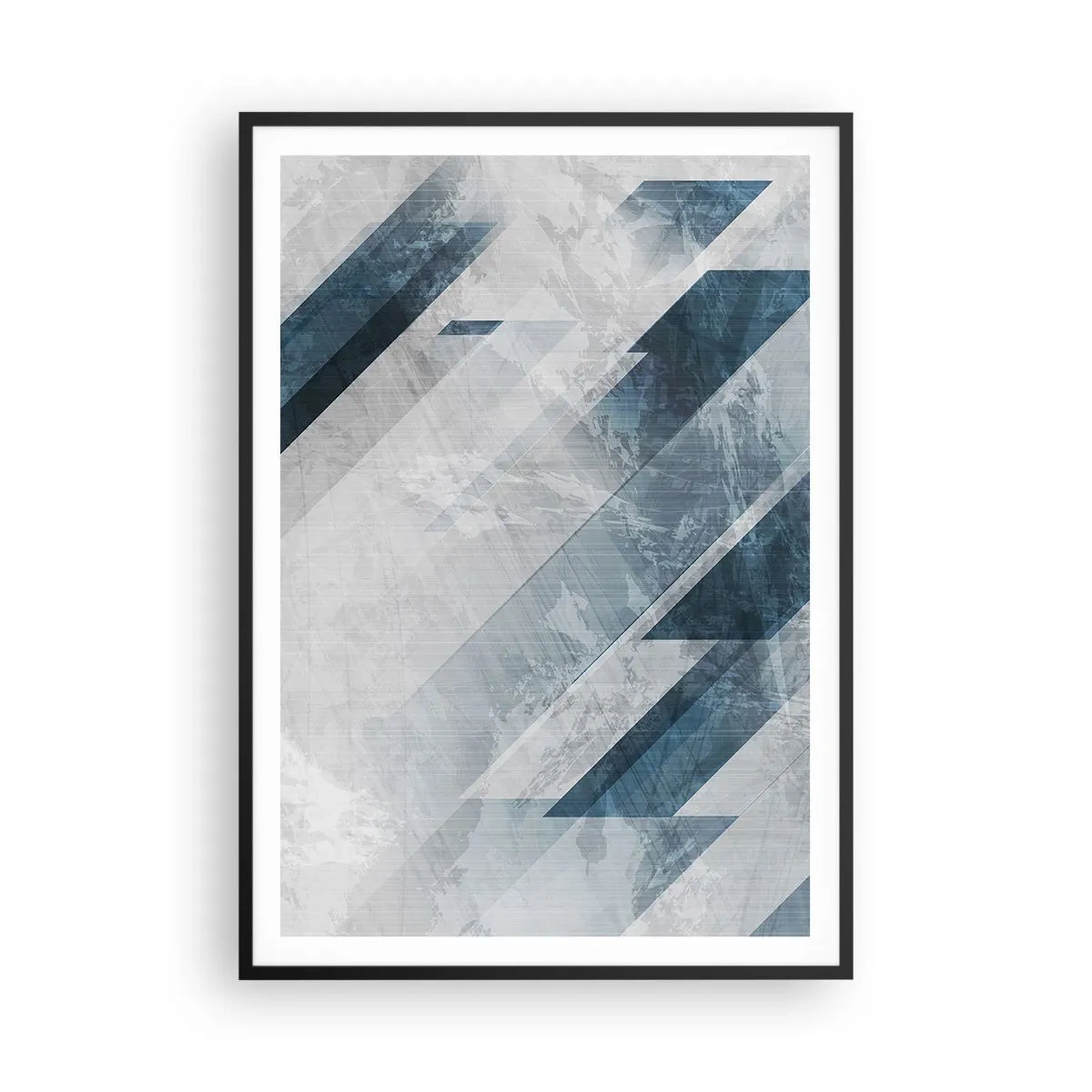 Póster en marco negro - Composición espacial - movimiento de grises - 70x100 cm
