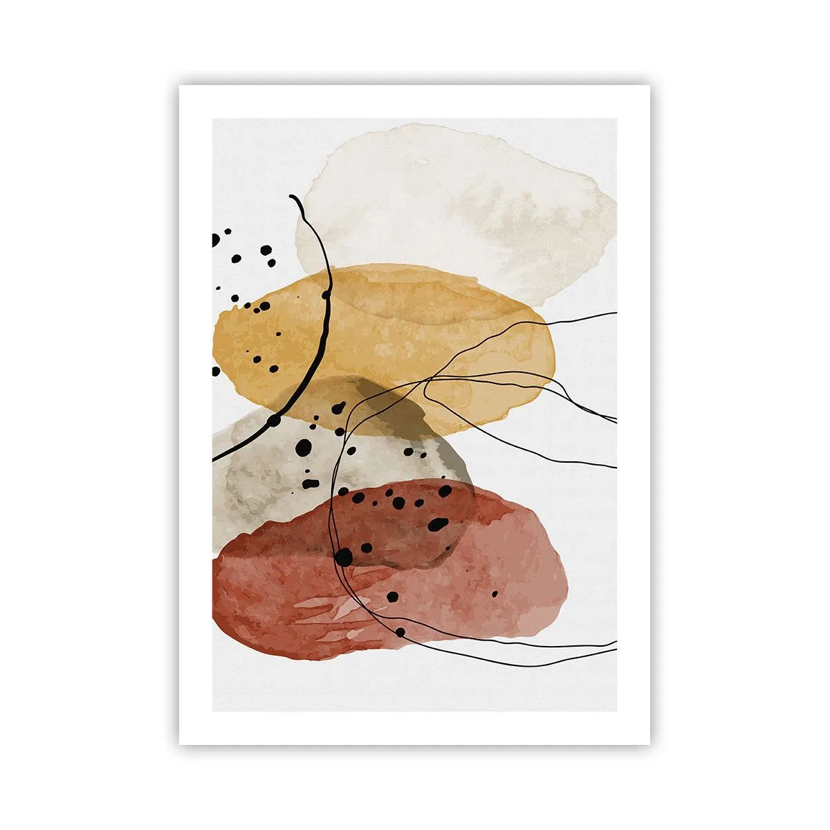 Póster - Formas abstractas en tonos beige, amarillo y rojo. - 50x70cm - Líneas y transparencias - Decoración de pared moderna para salón y dormitorio ARTTOR