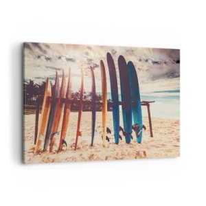Cuadro sobre lienzo - Impresión de Imagen - Tablas de surf en la playa al atardecer - 100x70cm - Buenas noches, hasta mañana - Decoración de pared moderna para salón y dormitorio ARTTOR