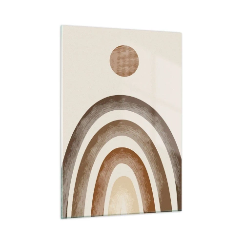 Cuadro sobre vidrio - Impresiones sobre Vidrio - Rayas y círculos abstractos en tonos marrones - 50x70cm - En otro mundo - Decoración de pared moderna para salón y dormitorio ARTTOR