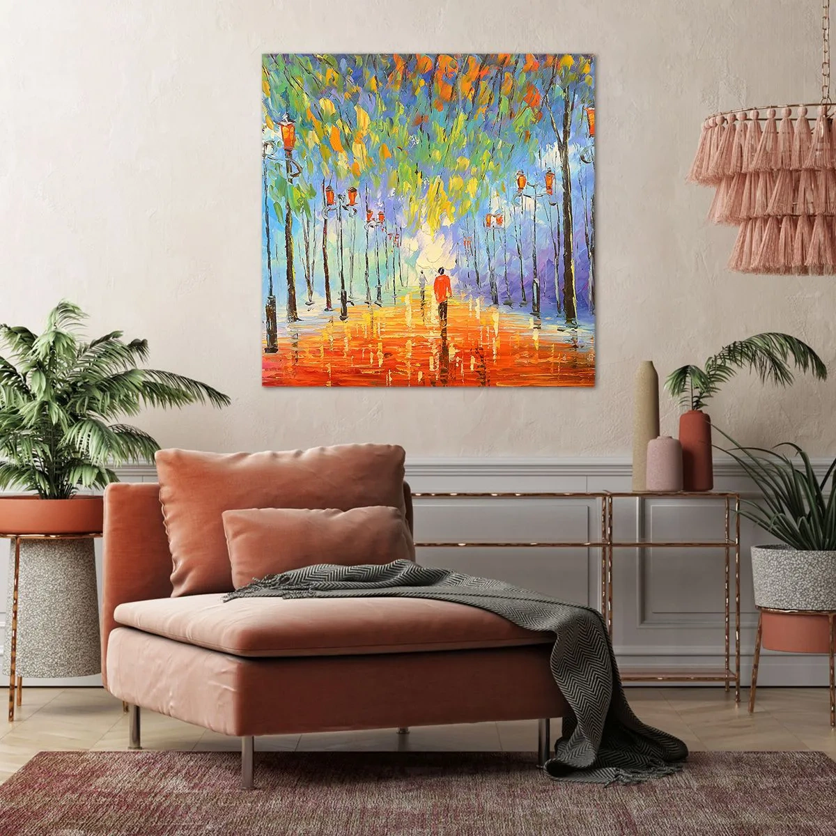 Cuadro sobre lienzo - Impresión de Imagen - La canción nocturna de la lluvia - 70x70 cm