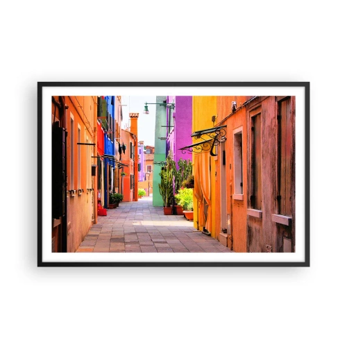 Póster en marco negro - El callejón arco iris - 91x61 cm