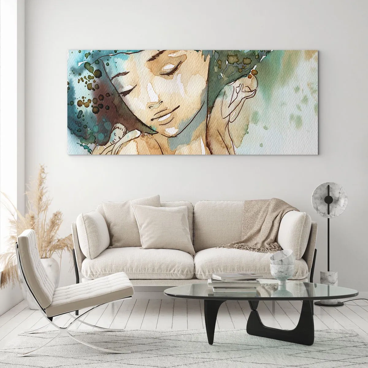 Cuadro sobre vidrio - Impresiones sobre Vidrio - Dama de azul - 90x30 cm