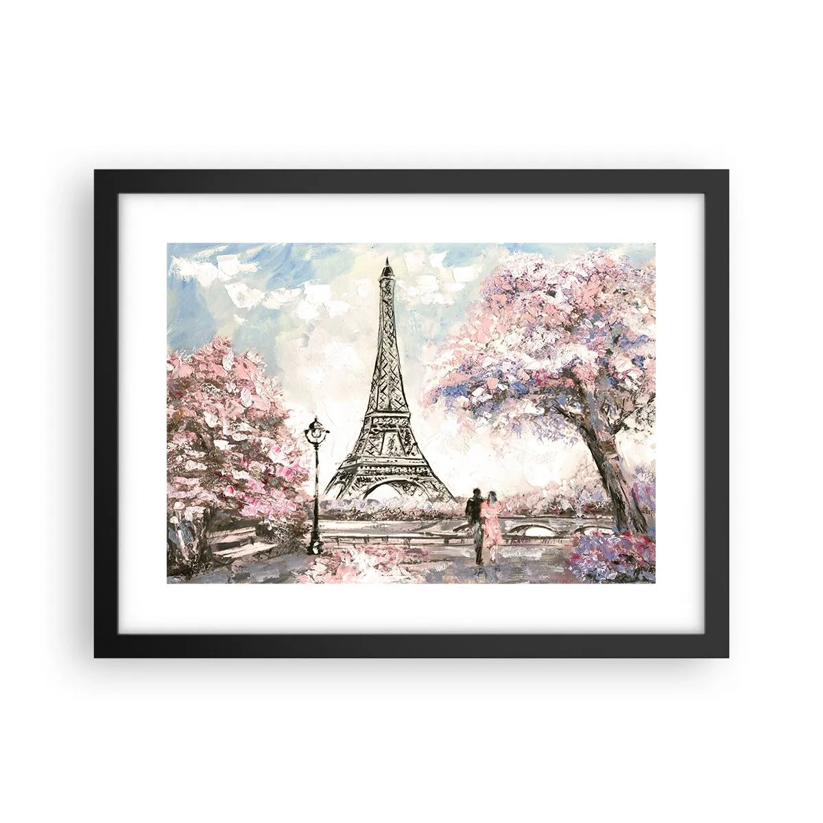 Póster en marco negro - Un paseo por París en abril - 40x30 cm