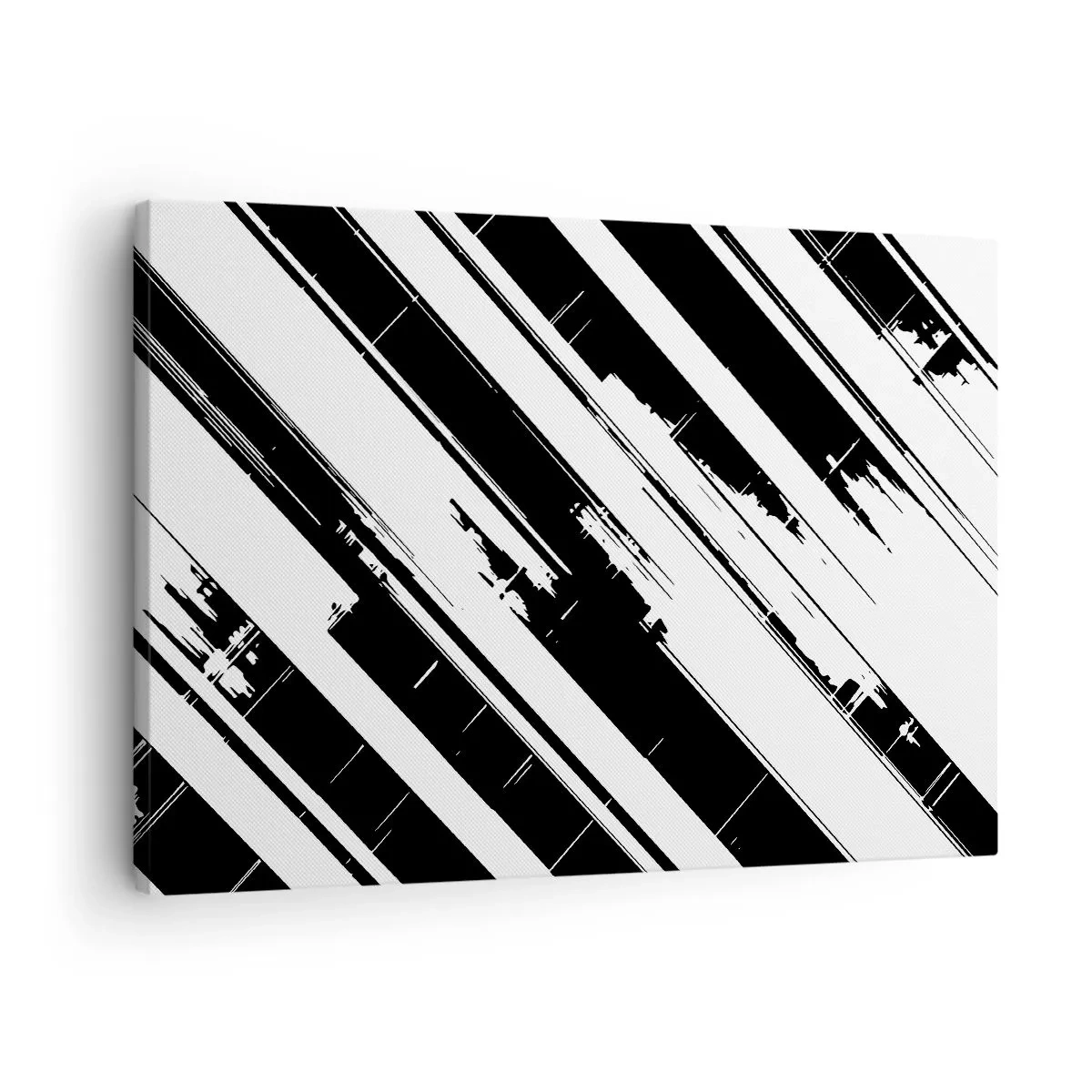 Cuadro sobre lienzo - Impresión de Imagen - Líneas blancas y negras y patrones geométricos en un estilo moderno. - 70x50cm - Composición intensa y dinámica - Decoración de pared moderna para salón y dormitorio ARTTOR