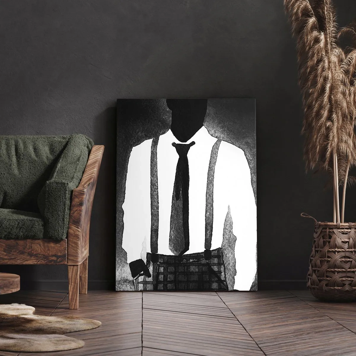 Cuadro sobre lienzo - Impresión de Imagen - Personajes de estilo noir, elegancia en blanco y negro y misterio. - 50x70cm - En un ambiente noir - Decoración de pared moderna para salón y dormitorio ARTTOR