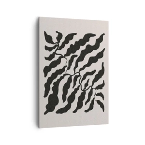 Cuadro sobre lienzo - Impresión de Imagen - Ramitas con hojas en negro sobre un fondo claro - 50x70cm - La naturaleza de un cuadrado - Decoración de pared moderna para salón y dormitorio ARTTOR